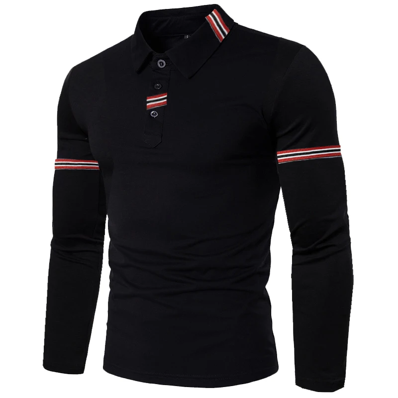 HDDHDHH-Polo con estampado de marca para hombre, camiseta de manga larga, solapa suelta, Color sólido, Top de negocios, otoño