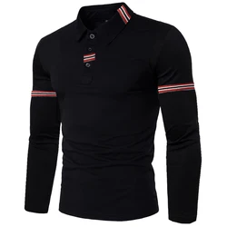 HDDHDHH stampa di marca autunno fondo Polo t-Shirt manica lunga da uomo allentato risvolto tinta unita Top Business camicia da uomo