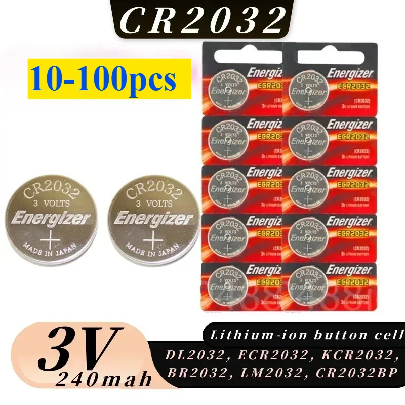 Original 10-100pcs CR2032 DL2032 BR2032 5004LC cr 2032 3V Lithium Battery button cell for watch, toys, car key watch batteries
