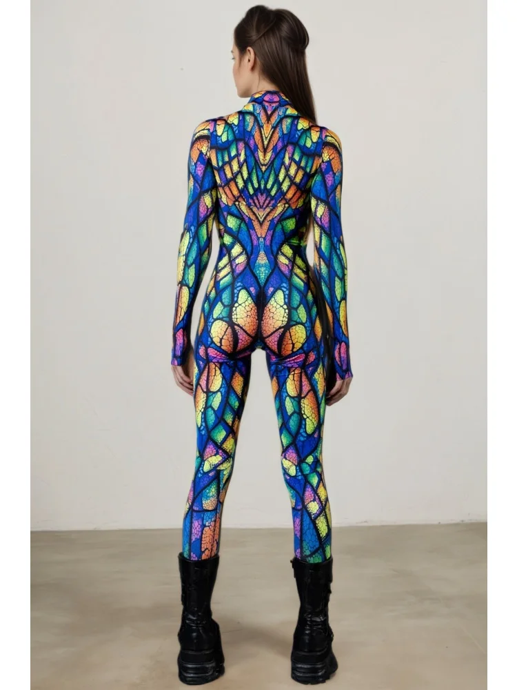 Unisex-Regenbogen-Drachen-Schuppen-Print-Bodysuit für Paare, Halloween, Karneval, Party, Cosplay, Jumpsuit, Bühnenauftritt, Zentai-Anzug – Detail 4