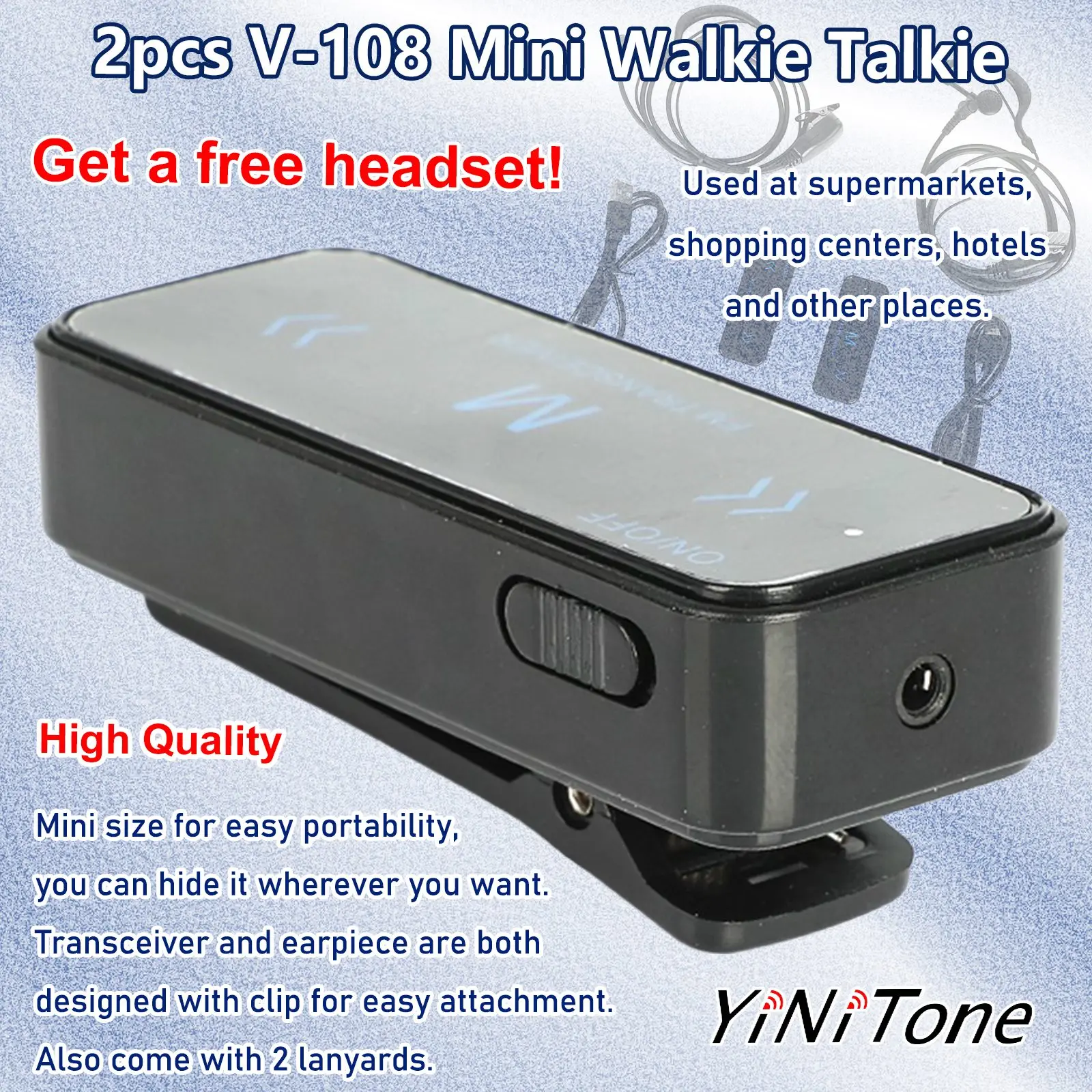 Mini portable V-108 deux voies Radio pour hôtels salons de coiffure UHF 400-480MHz Transcsec avec casque USB Power Ham Walperforated Talkie