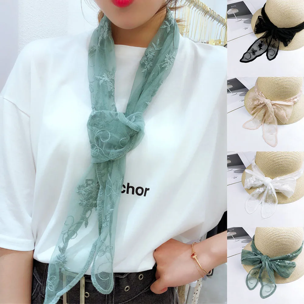 

Solid Color Scarves Hollow Out Floral Head Neck Scarf Flower Lace Scarf Lace Small Shawl Hair Band Belt Outdoor Long Silk Shawl