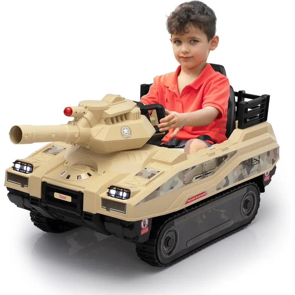 24V電動子供用戦車型乗用玩具、幼児向けリモコン付き、360度回転 ° ミサイルを搭載したオフロード戦闘軍用車両