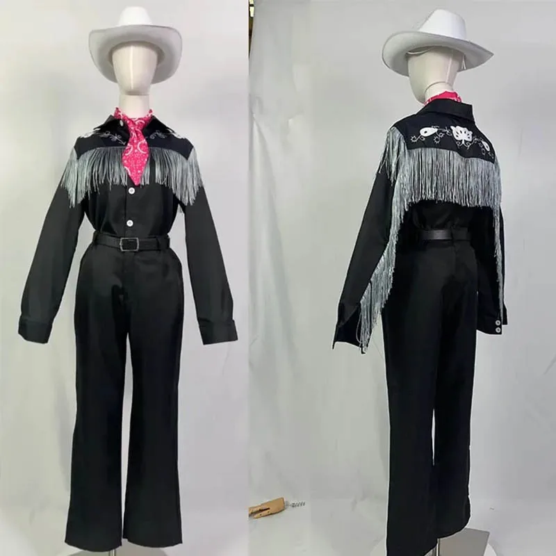 Ken Cosplay Kostüm Kostüm für Männer Halloween Cosplay 80er Jahre 90er Jahre Cowboy Kostüm Tops Langarm Western Fransen Shirt mit Schal