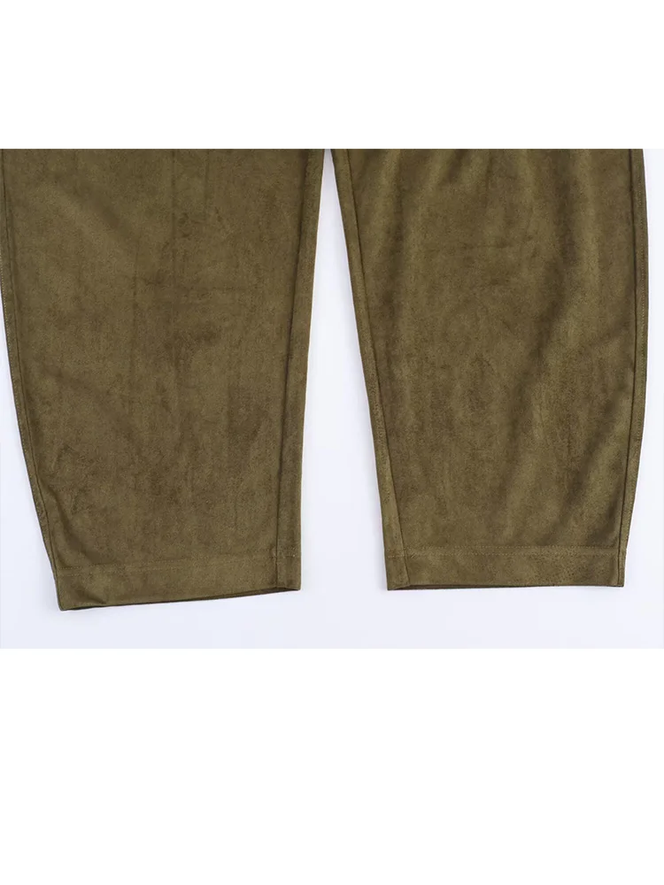 HH النساء السراويل الصلبة دعوى فضفاضة سستة مطوي كم طويل س الرقبة البلوز أعلى + حزام الخريف تزيين جيب بالون نسخة السراويل #6