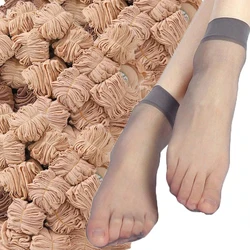 10-50Pairs Transparante Dunne Sokken Vrouwen Zwarte Huid Ultradunne Kousen Vrouwelijke Sexy Kristal Korte Enkelsok Nylon antislip Meias