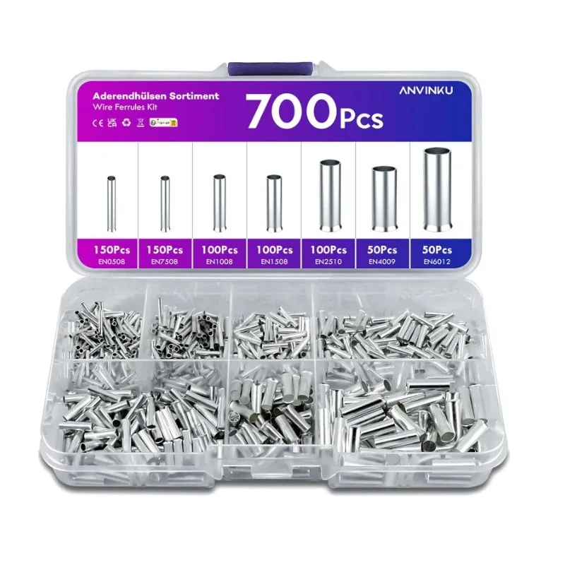 600/700pcs Bare Terminal Tubular Wire End Ferrules Uninsulated Copper Terminal Bootlace Ferrules End Electrical Cable Crimp