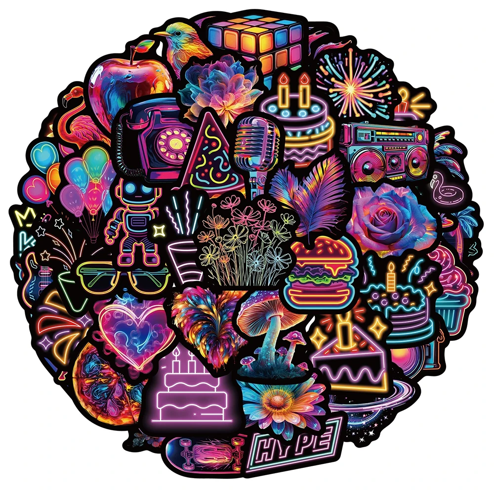 10/30/50/100pcs Neon Light Cartoon Graffiti Stickers DIY Scrapbooking Stationery Luggage Funny Cool Birthday Waterproof Decal