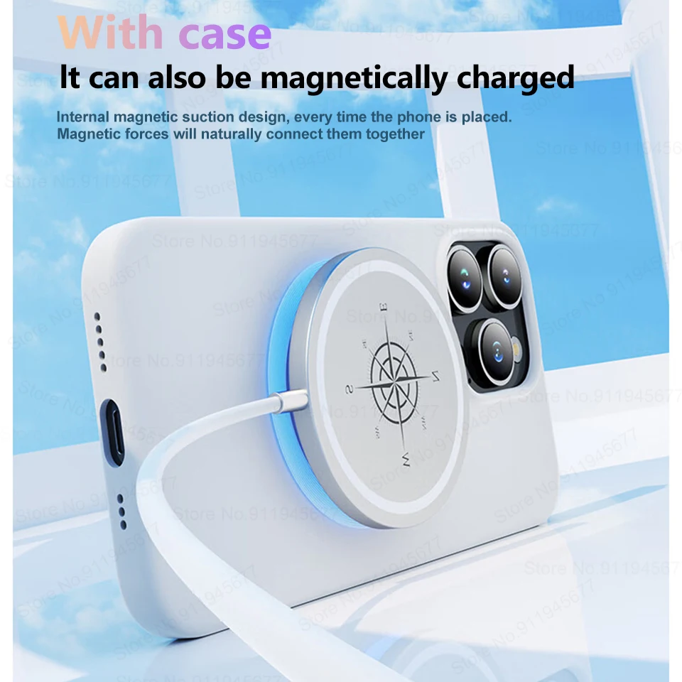 เคสชาร์จไร้สายสำหรับ For MagSafe สำหรับ For iPhone 15 11 14 13 12 Pro Max PLUS เคสซิลิโคนเหลวฝาปิดนิ่มแม่เหล็กอุปกรณ์เสริมโทรศัพท์