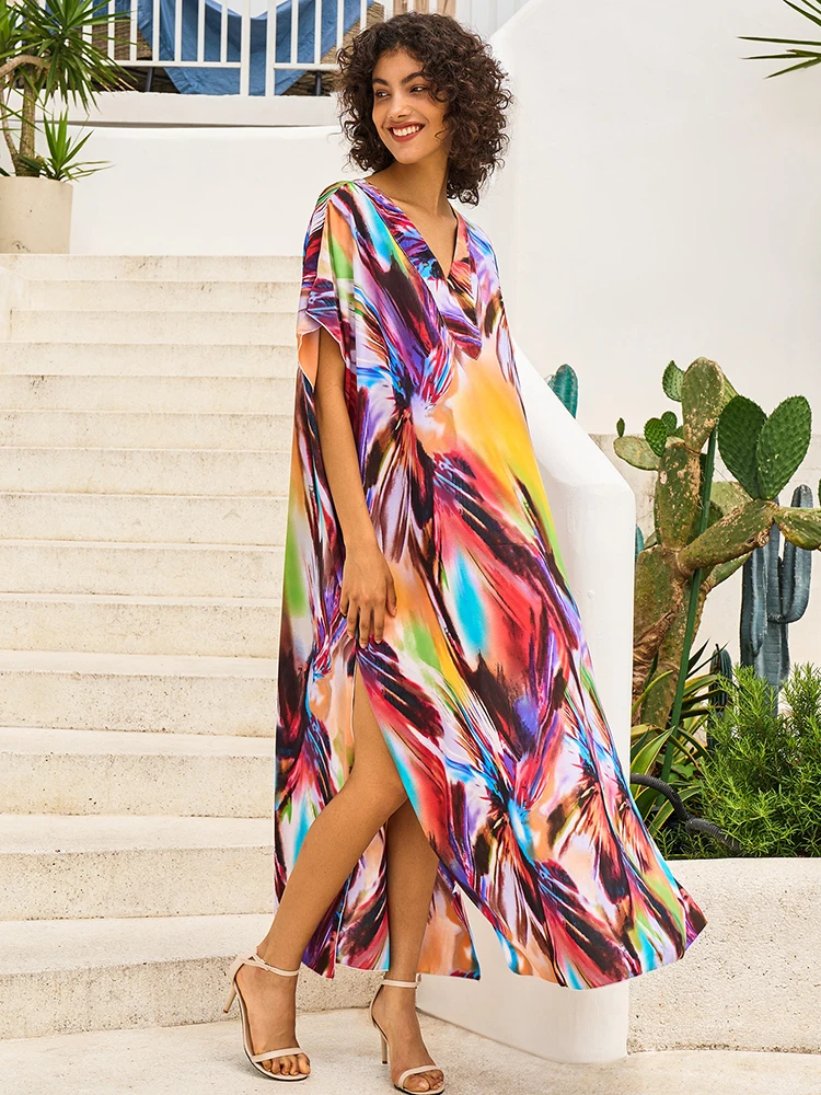 SUNFORYOU Easy Dry Cover-ups Caftans for Women Boho Dress Loungewear Sliky Beachwear Swimsuit  Tunic Robe Flowy Tunic for Beach