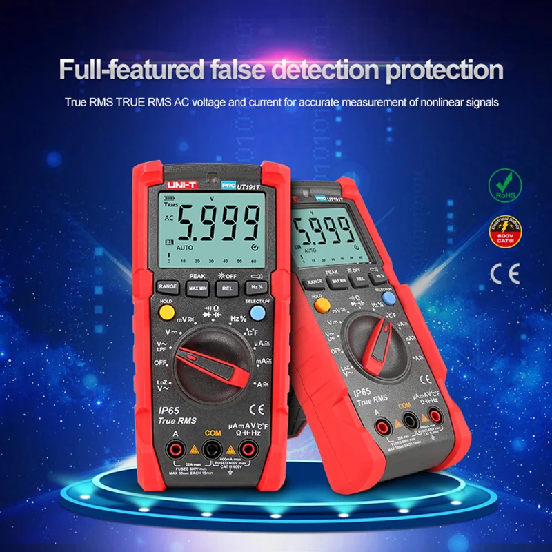 UNI-T Profesional Digital Multimeter Tester UT191T UT191E True RMS Auto Range DMM 20A Ammeter 600V Count 6000 DC AC Capacitor