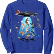 Polarshe Cat Ufo Galaxy Cat Funny Cat Tee Cat Graphic Unisex Crewneck Sweatshirt