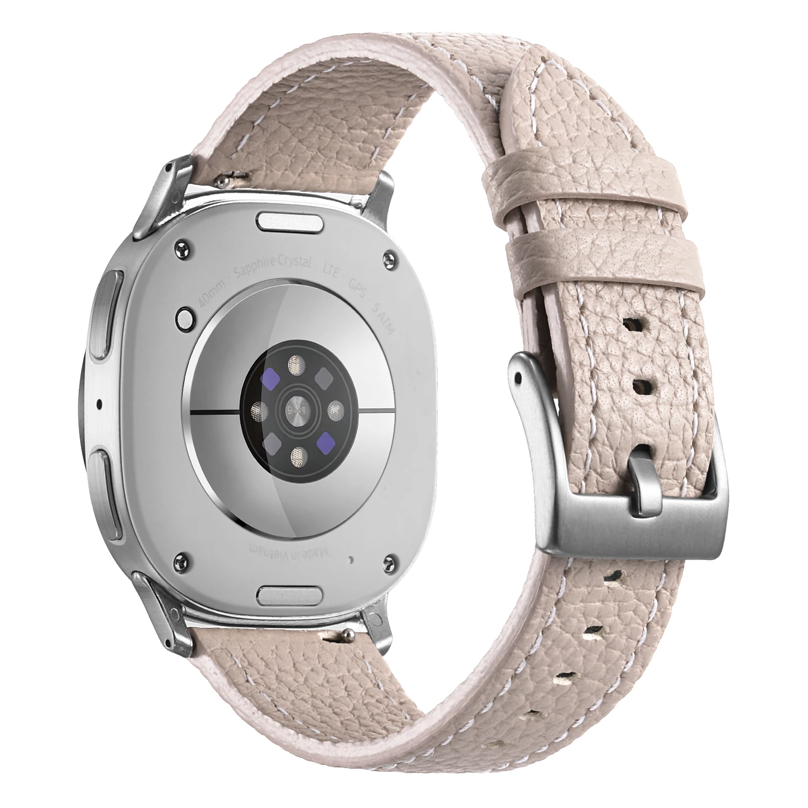 

Watch Band For Samsung Galaxy Watch8 44mm / 40mm / Watch8 Classic 46mm Dual-Sided Genuine Cow Leather Strap - Apricot