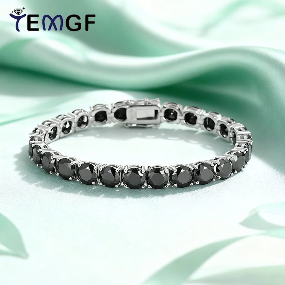 

TEMGF Full Black Moissanite Bracelet GRA Certification S925 Sterling Silver Chain for Men Women Elegant Fashion Simple Jewelry