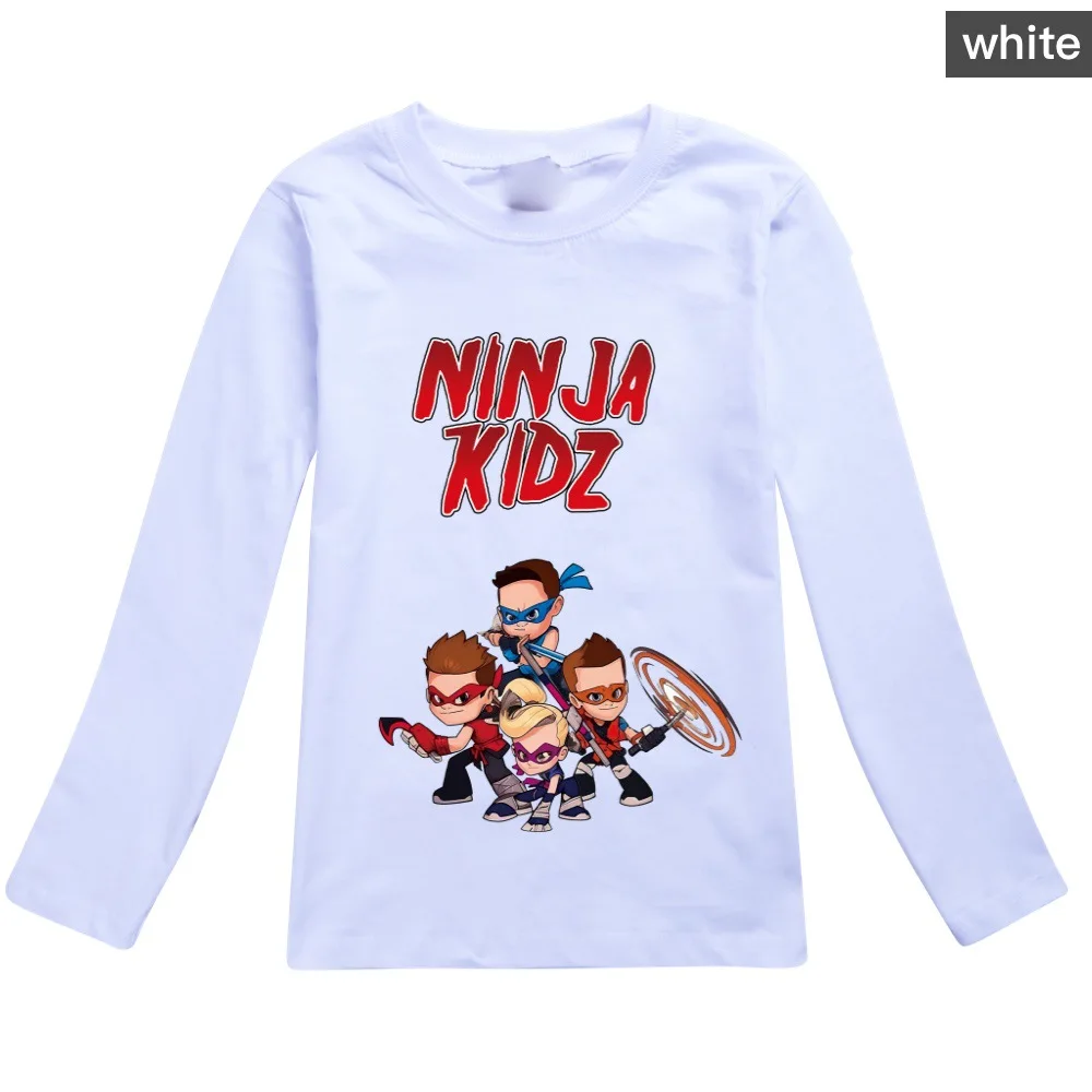 Boys Pullover 2024 New NINJA KIDZ Cartoon T-shirt Kids For Girls Spring Funny Long Sleeved Top Children's Wear Baby Clothes Tee