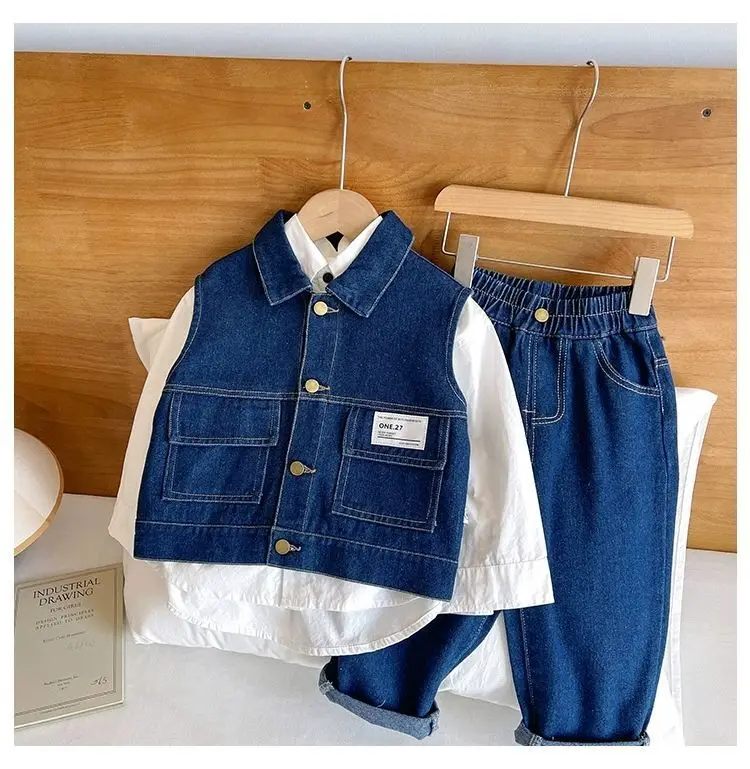 

2-7Y Boy's Spring Set Boy Stripe Shirts Pants Vest Three Piece Sets 2025 New Korea FashionAutumn Clothing Suit Trendy Handsome