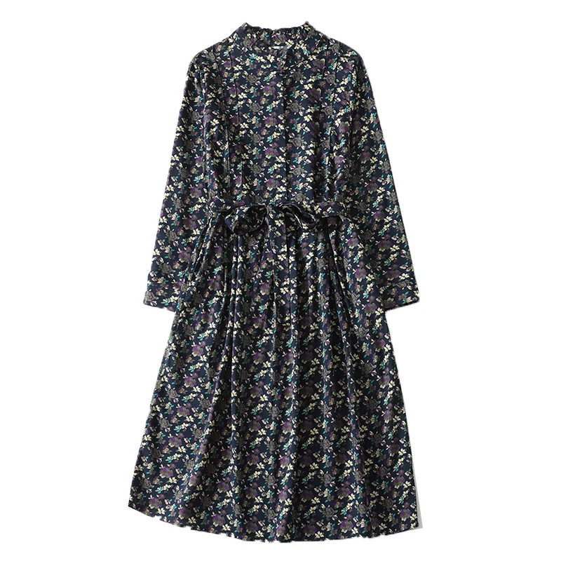 

Women Dresses Print Dress Pocket Lace Up Round Neck Long Sleeves Ankle Length Slight Strech Loose Streetwear Casual 2026 Spring