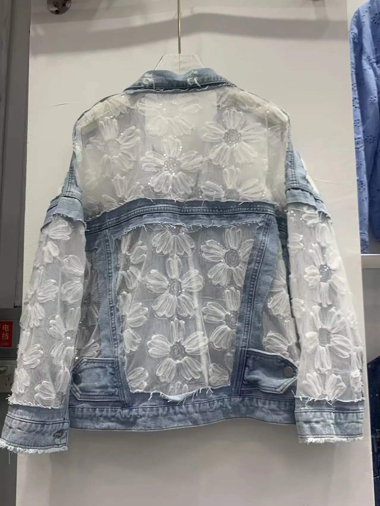 New Spring/Summer Sun-Protective Denim Jacket For Women Chic Design Double-Layer Mesh Sheer Embroidered Lace Splice Coat Female