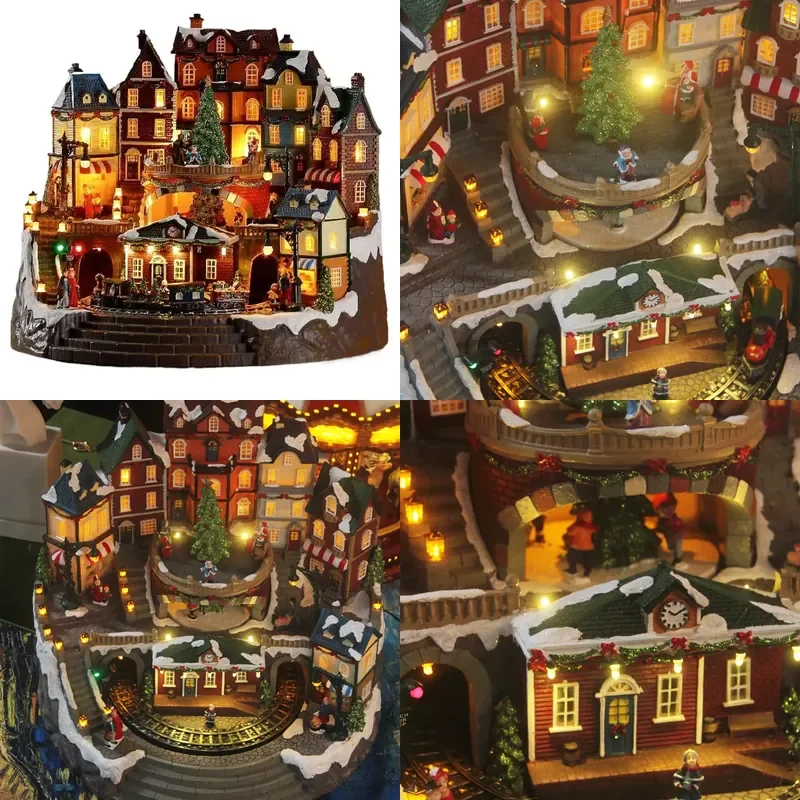for Large Luminous LED Music Christmas House with Rotating Train and Tree Holiday Decorations