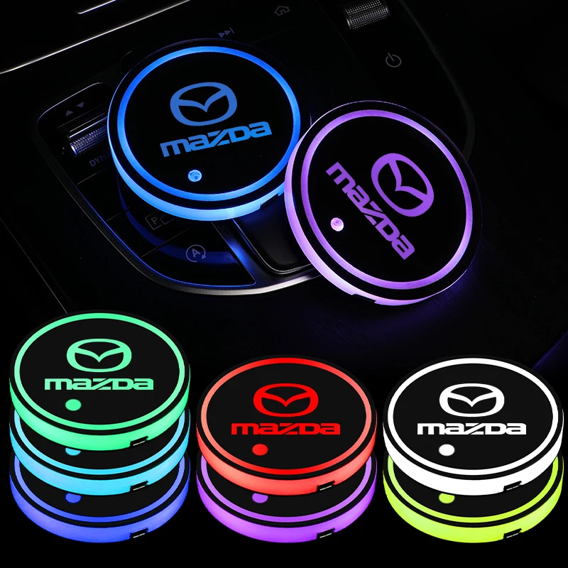 2PC LED Illuminated Car Water Cup Coaster Auto Interior Atmosphere Light Coaster for Mazda Axela Atenza CX-3 CX-5 CX-8 demio MPS