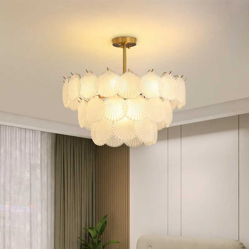 Modern Creative Shell Glass LED Chandelier Living Room Home Pendant Lamp Bedroom Restaurant Indoor Lighting Decoration Fixtures