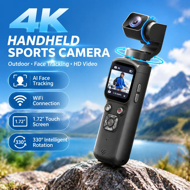 4k Handheld Action Camera Outdoor Face Tracking Video Shooting Portable Pocket Gimbal Camera Hd Mini Sports Camera Travel Record