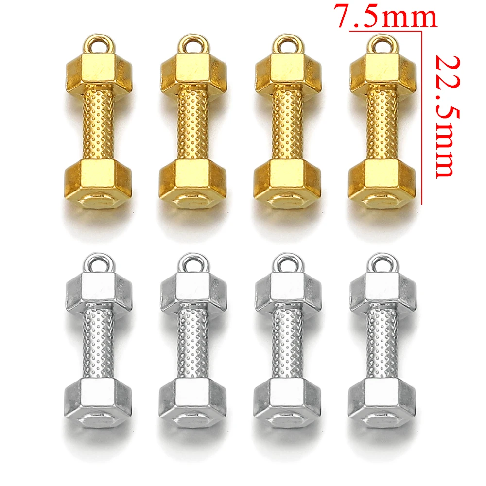 4pcs/lot Stainless Steel Sports Dumbbell Pendant for making DIY Bracelet Jewellery Bulk Wholesale Crafts Necklace