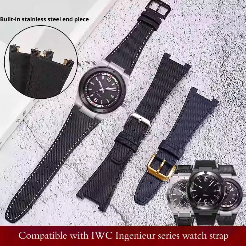 Premium quality nylon watch strap for IWC Engineer Ingeneur 26MM cowhide leather watchband bracelet Metal end piece calfskin