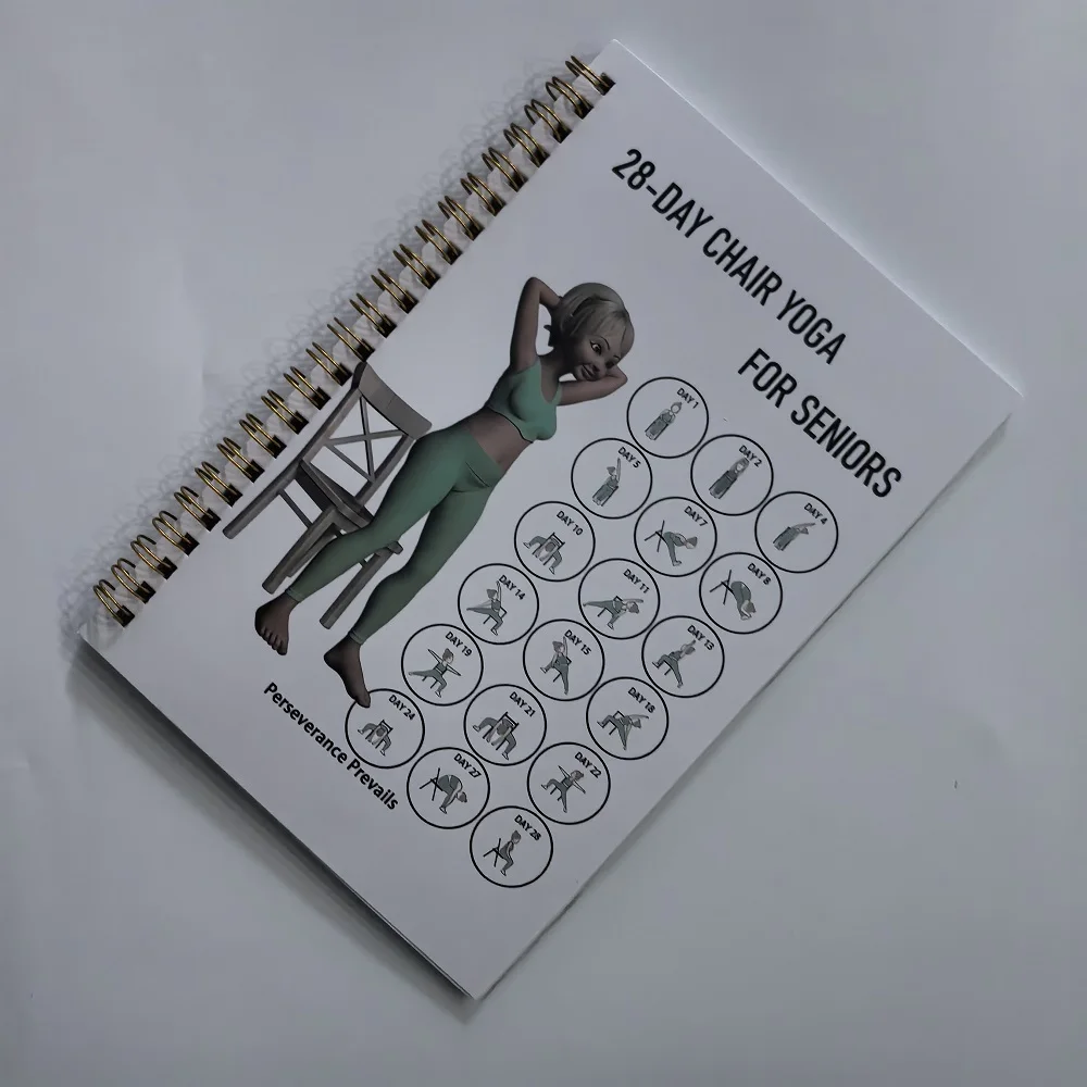 تحدي اليوغا للكرسي لمدة 28 يومًا لكبار السن: دفتر ملاحظات فارغ لتشكيل الجسم وإدارة فقدان الوزن ومتتبع الأهداف اليومية