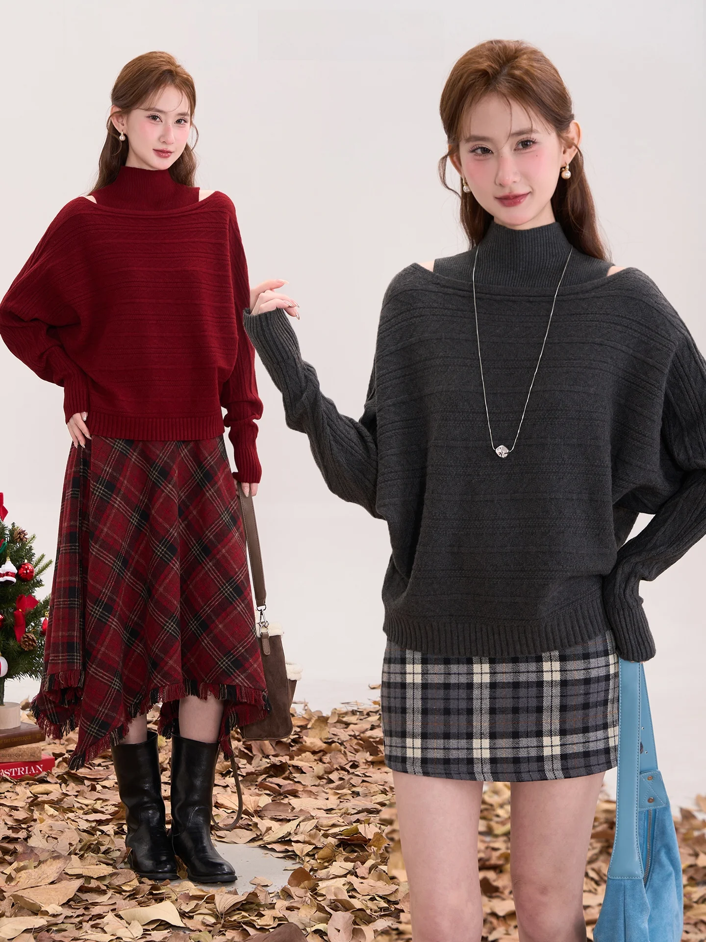 

Elegant High Collar Knitted Sweater Shoulder Bared Batwing Sleeve Twist Yarn Thick Winter Women's Fashion Online Exclusive