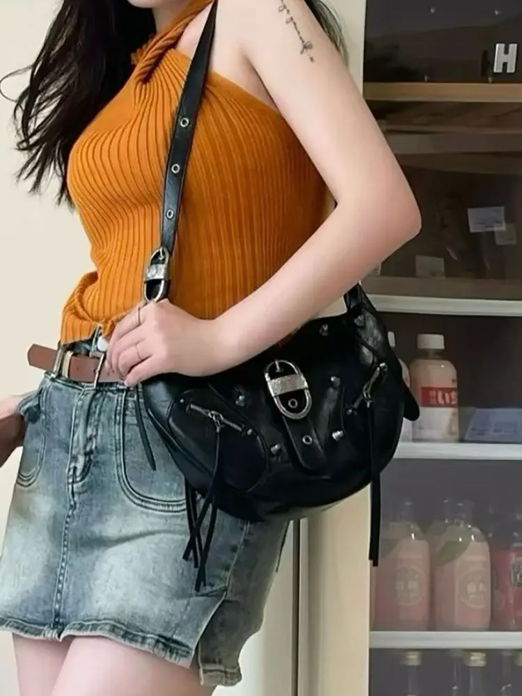 Punk Retro Vintage Rivets Large Capacity Fashion Women Shoulder Crossbody Bag All Match Itabag Designer Commuting Bag