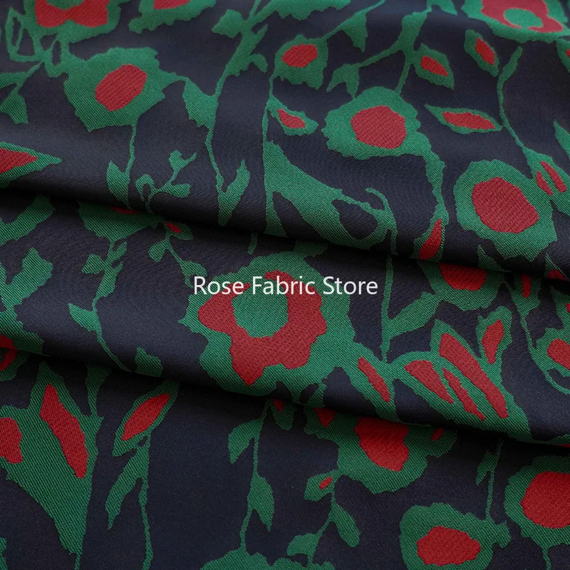 

1 meter Dark Blue Retro Contrasting Jacquard Fabric Women's Dress Vest Making Floral Bouquet Decoration Fabric