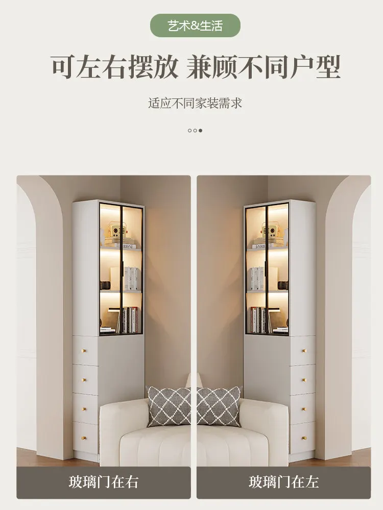 Extremely narrow side pull-out cabinet, living room sofa sideboard, side cabinet, corner cabinet, with glass door, display cabin