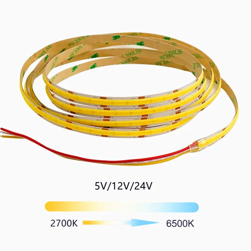 

5V 12V 24V CCT COB Strip Light 2700K-6500K Tunable LED Tape Linear Dimmable Ribbon CRI90 Double Colors Adjustable