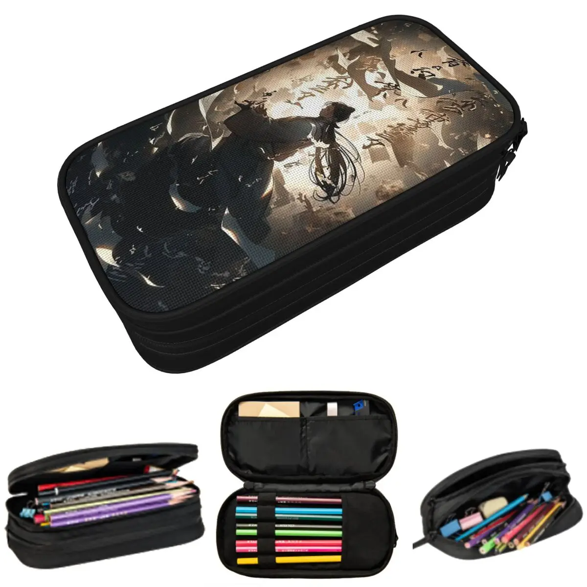 

Моложавый юноша в халате, окруженный парящими свитками, пенал для подарков, коробка для ручек, сумка для карандашей, канцелярские принадлежности, сумка-держатель для ручек