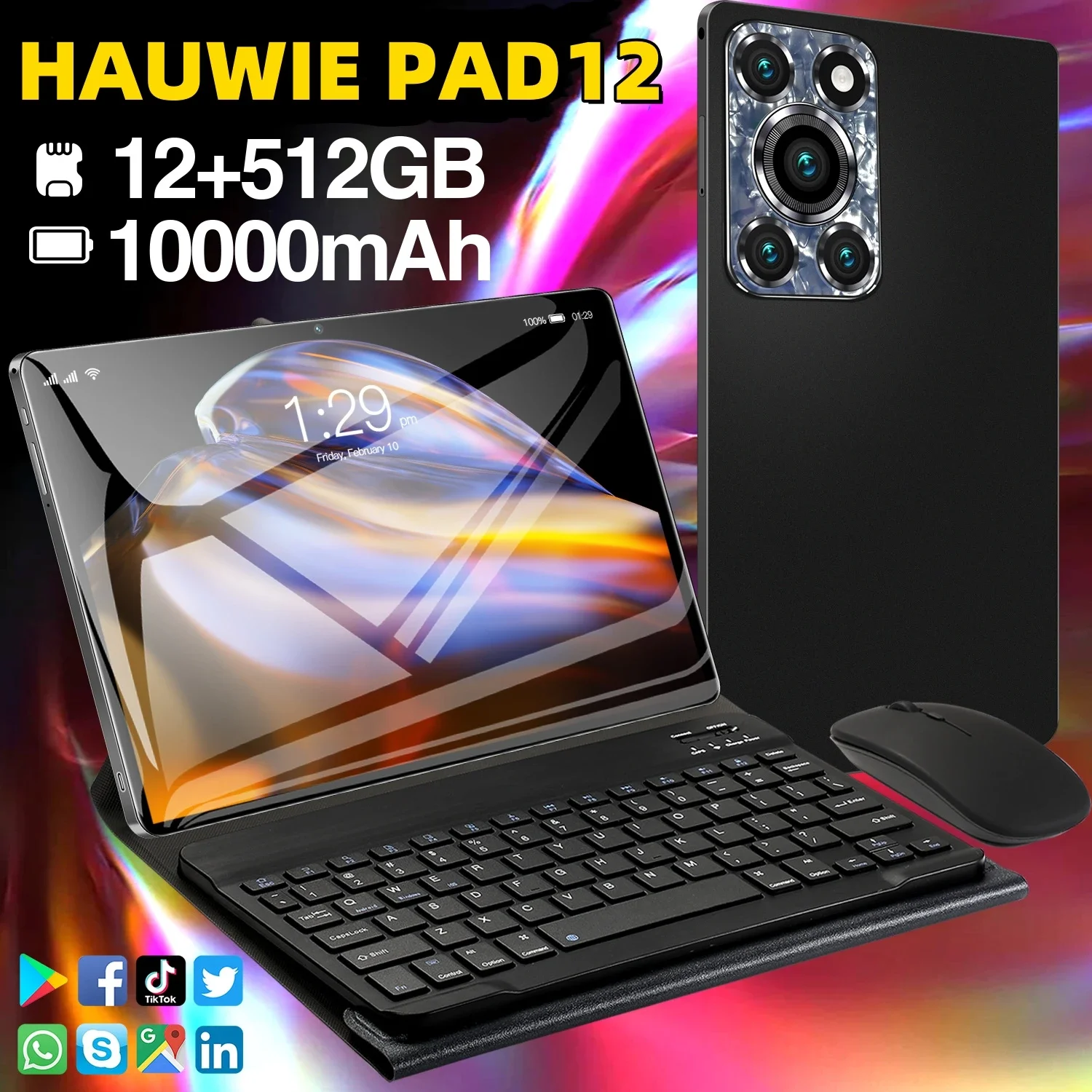 

Tab 2025 HAUWIE Pad 12 New Tablet Android 14 HD Screen 16GB+1024GB 10000mAh 10.1 Inch GPS 5G Dual SIM Bluetooth WiFi Tablet PC