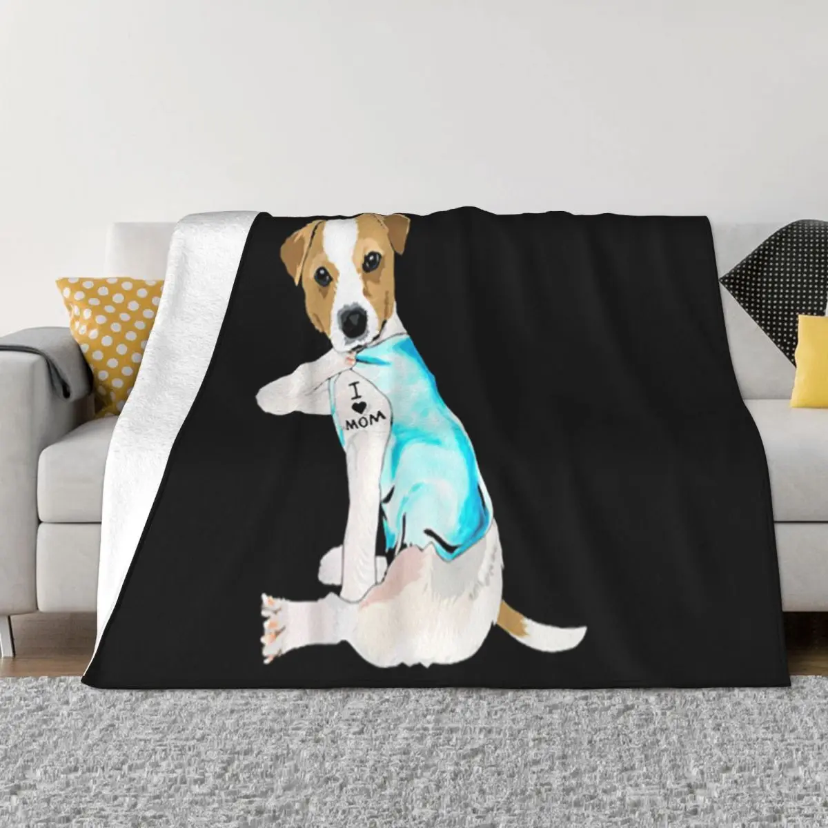 Original I Love Mom Jack Russell Terrier Tattooed Man Funny 3D Hot Sell Male Normal Funny 3D Throw Blanket