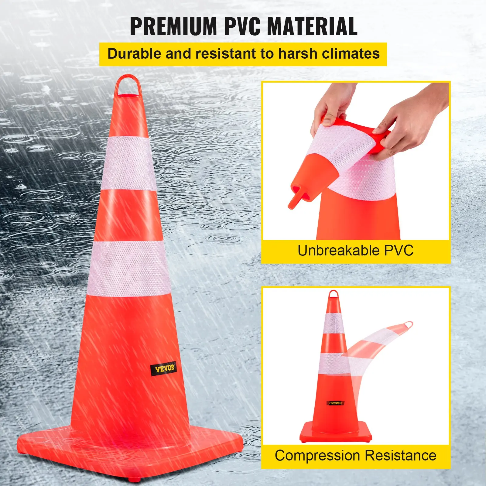 Safety Cones, 10PCS Traffic Cones, PVC Orange Construction Cones, 2 Reflective Collars Traffic Cones With Weighted Base And