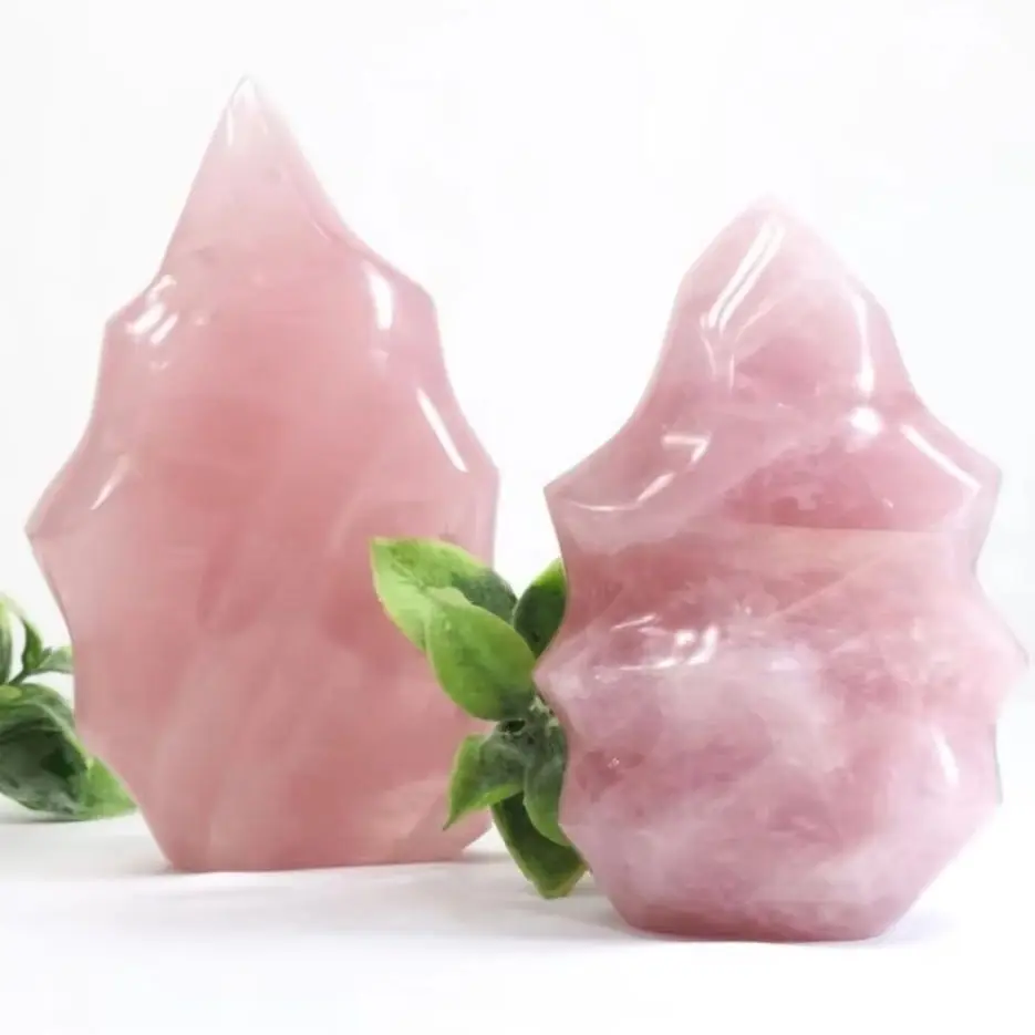 High Quality Natural Crystal Torch Pink Quartz Crystal Flame Handmade Crafts Rose Quartz Torch spiritual gift for Decoration
