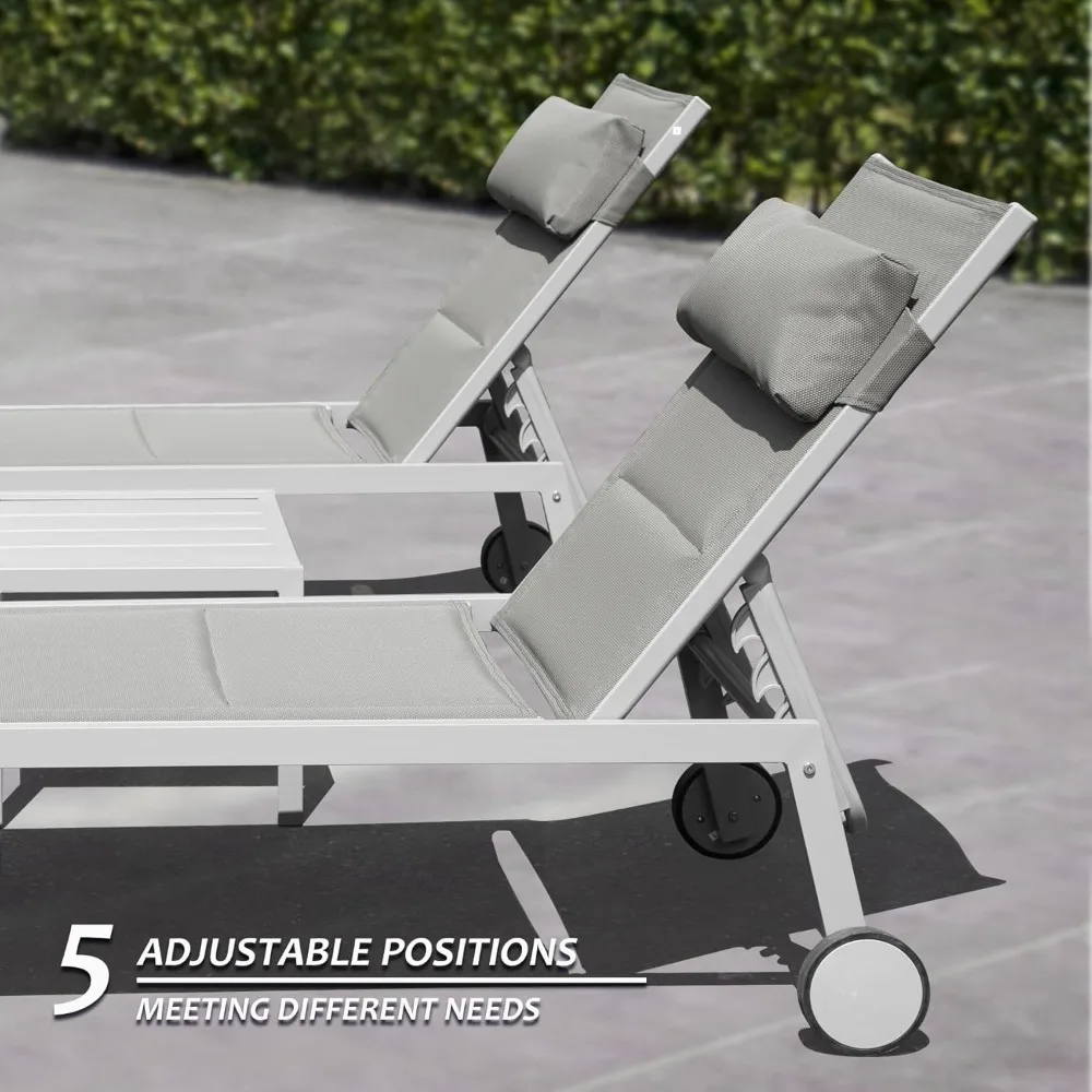 

Patio Chaise Lounge Set of 2 with Side Table, Adjustable Full Aluminum Pool Lounge for Outside with Wheels, Customized