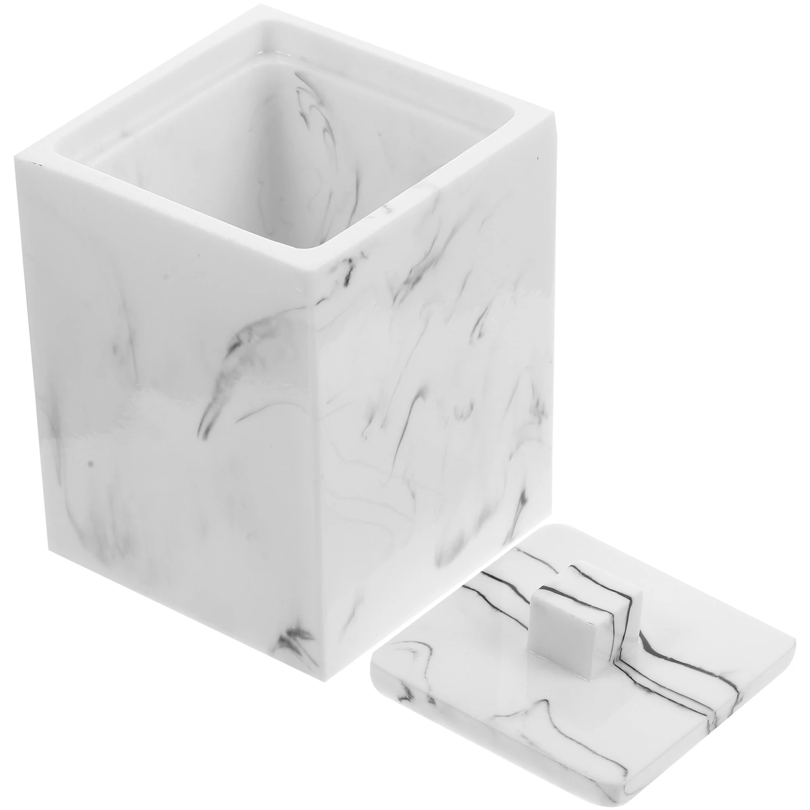 

Marble Pattern Cotton Swab Box Resin Storage Container For Bathroom Desktop Organizer Toothpick Holder Small Travel Case