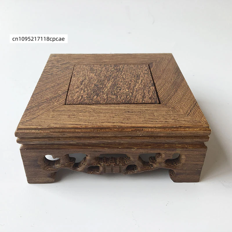 Socle de présentation carré en bois de wengé - Base en bois sculpté pour figurines, modèles miniatures, vases, bonsaïs et décoration intérieure