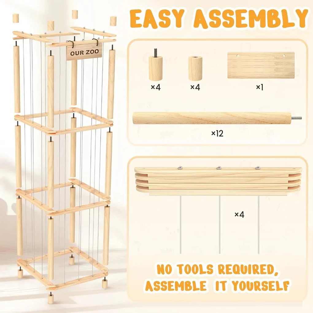 Doll Organization Stuffed Animal Storage Organizer Holder for Toys Assemble for Bedroom Large Capacity Wood Doll Storage view 4