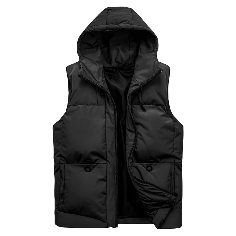 7xl Winter Waistcoat Vest Jacket Men Fashion Clothing Cotton Padded Sleeveless Hooded Jackets Solid Color Warm Thick Men\'s Coats