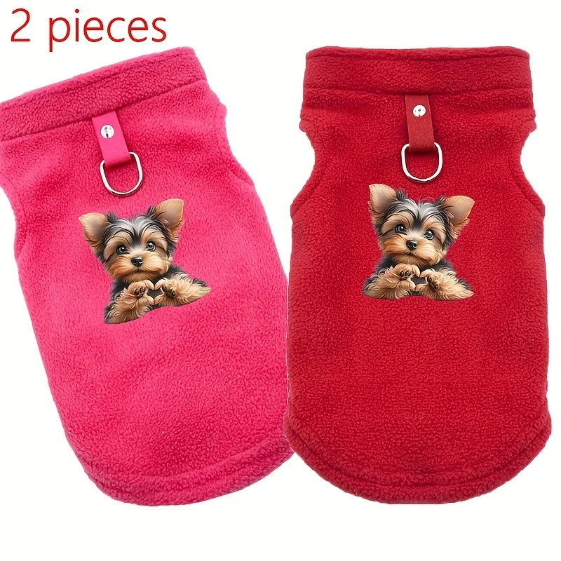 Zweiteilige Fleeceweste aus Yorkshire-Terrier – warme Welpen-Winterjacke für kleine Hunde