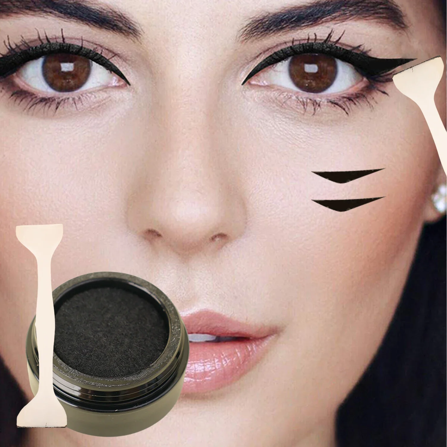 Selo de delineador marrom preto, faça você mesmo, estêncil de delineador, à prova d'água, à prova de manchas, longa duração, secagem rápida, delineador líquido, modelo de maquiagem