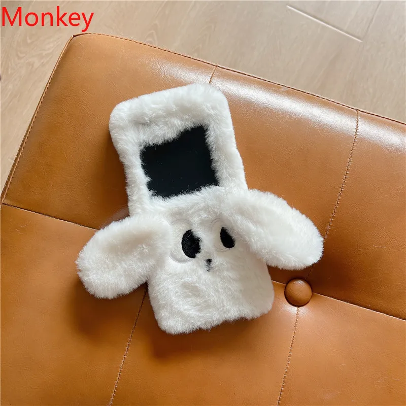 3D Cute Plush Dog Ears Phone Case For Samsung Galaxy Z Flip 6 5 4 3 2 1 Flip4 Flip5 Flip3 Cover Cartoon Shockproof PC Hard Cases