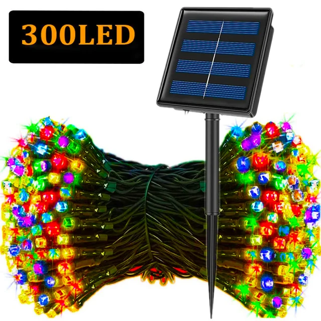 Łańcuchy świetlne LED na energię słoneczną 300LED 8 trybów Zasilane energią słoneczną Świąteczne oświetlenie zewnętrzne Wodoodporne gwiaździste świąteczne lampki świąteczne