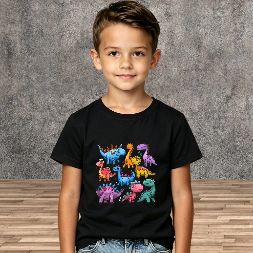 Summer Daily Boys Dinosaur Pattern T-shirt Children Casual Cotton Shirts