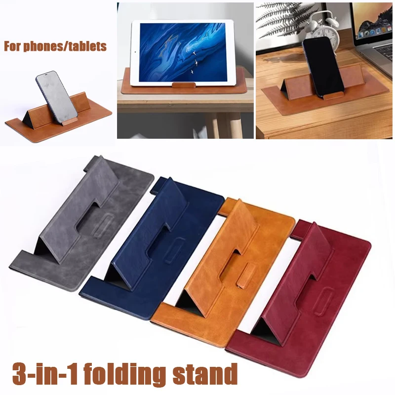 Laptop Stand Portable Design Ergonomic Space-saving Lightweight PU Leather Laptop Stand Tablet Phone Folding Support Holder Rise